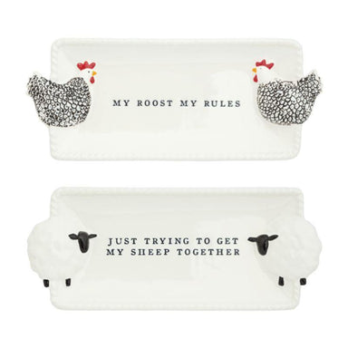 Farm Animal Everything Tray – Rooster or Sheep Stoneware