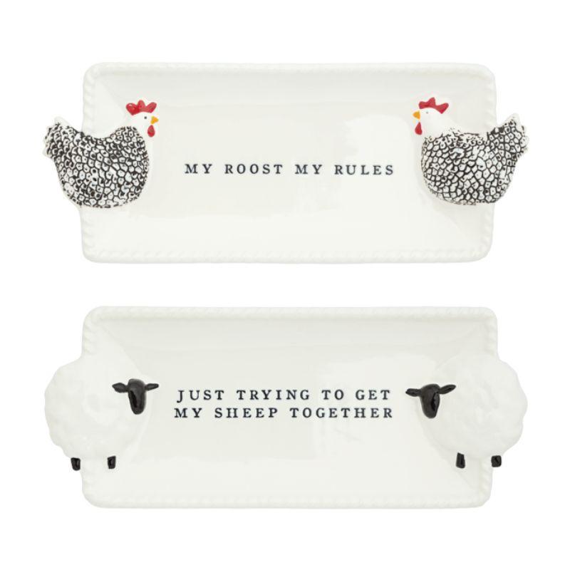 Farm Animal Everything Tray – Rooster or Sheep Stoneware
