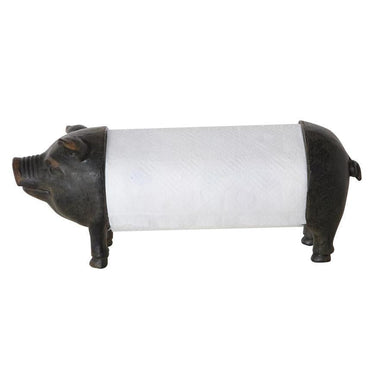 Pig-shaped paper towel holder on a white background