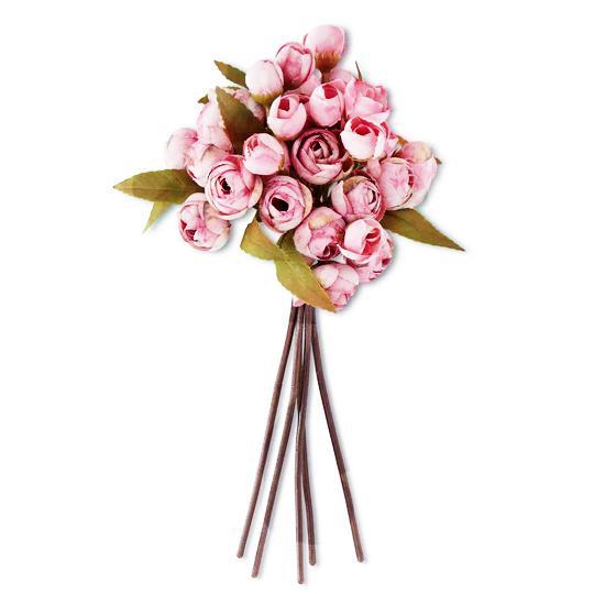 Faux Mini Pink Ranunculus Bundle: Elegant 5-Stem Bouquet
