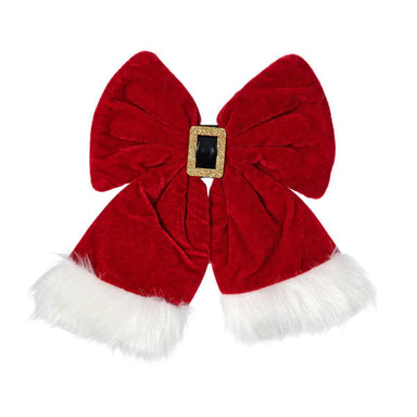 Festive 11" Santa Claus Bow with Glitter Buckle & Faux Fur Trim