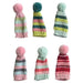 Festive Cotton Knit Hat Bottle Topper – Stripes & Pom Pom