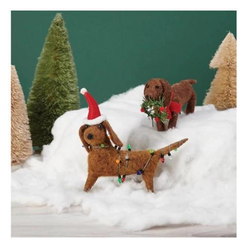 Festive Felt Dachshund with Christmas Lights & Santa Hat – 6" Critter