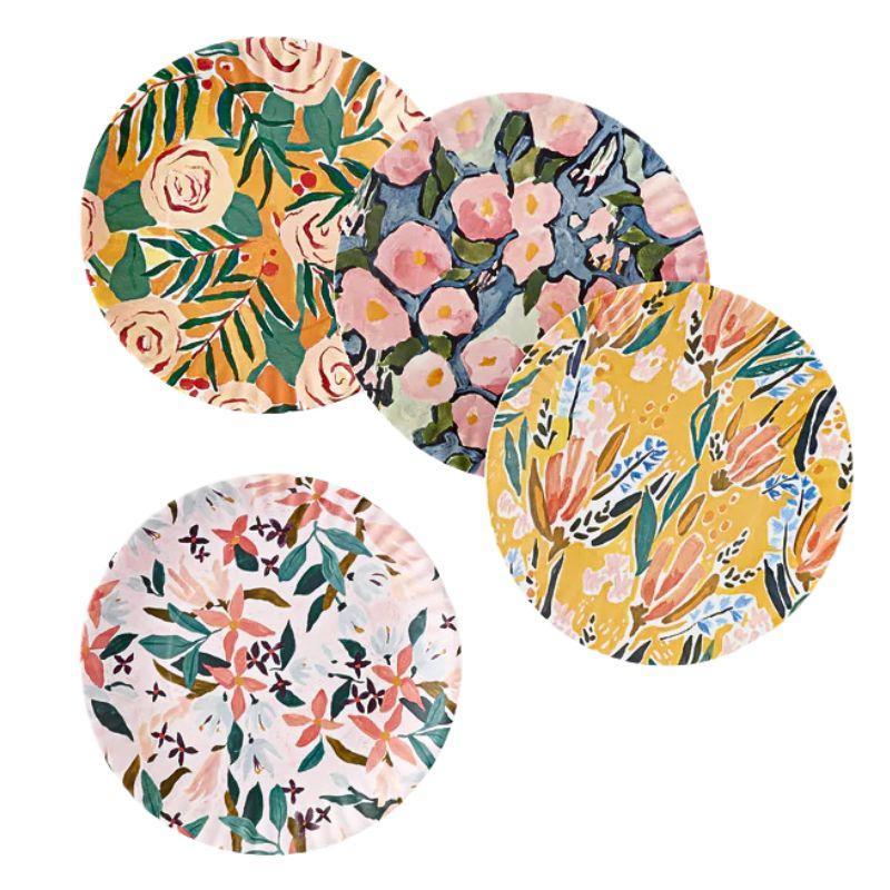 Floral Melamine Plates – Set of 4, 9" Charming & Durable