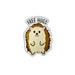 A die-cut sticker featuring a cute cartoon hedgehog with the words 'FREE HUGS' above it, shown on a plain white background.