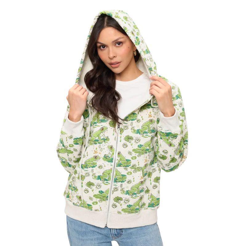 Frog & Lily Pad Zip Hoodie – Cozy Whimsical Nature Style