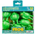 Packaging of frog string lights with green frogs and blue background