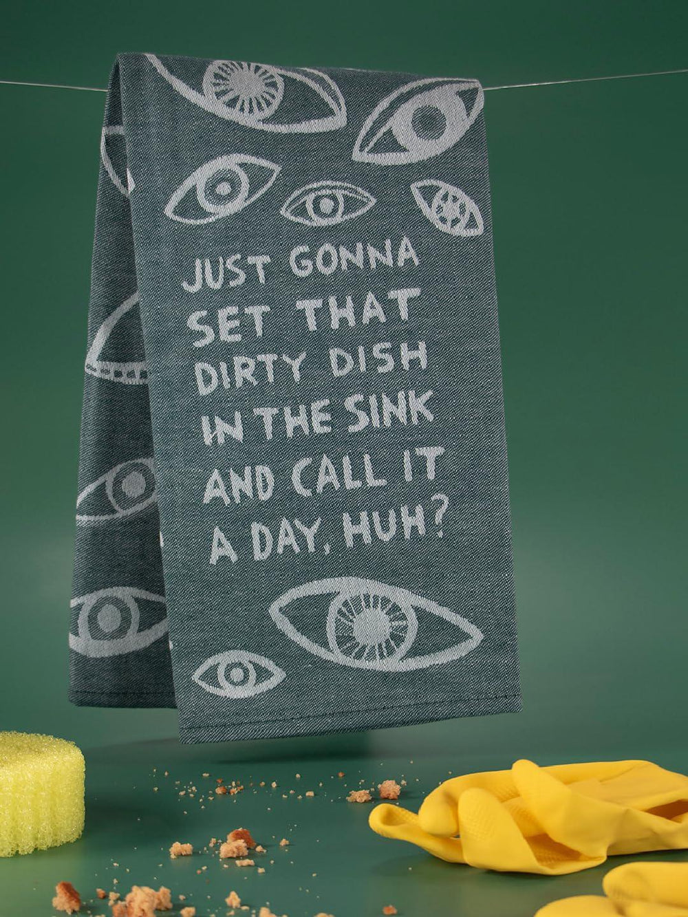 Funny Blue Q Dish Towel – “Dish In the Sink” Woven Cotton Towel