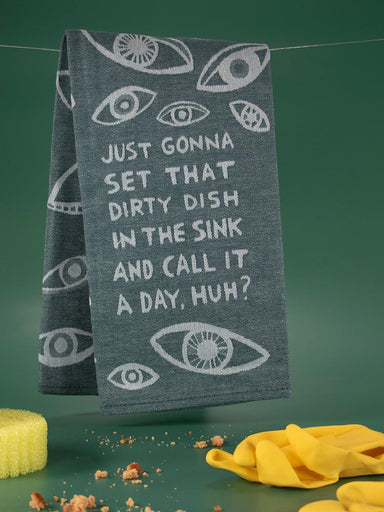 Funny Blue Q Dish Towel – “Dish In the Sink” Woven Cotton Towel