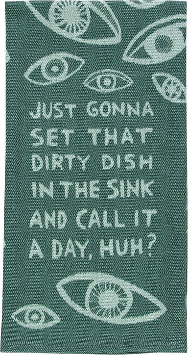 Funny Blue Q Dish Towel – “Dish In the Sink” Woven Cotton Towel