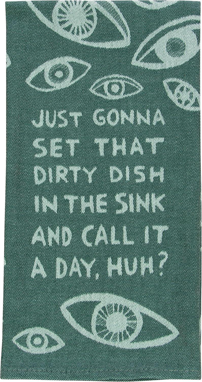 Funny Blue Q Dish Towel – “Dish In the Sink” Woven Cotton Towel