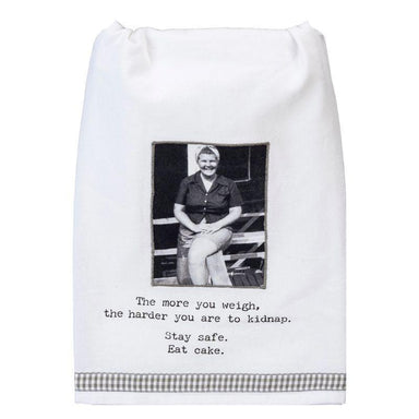 Funny Cotton Kitchen Towel – “Stay Safe, Eat Cake” 28"x28"