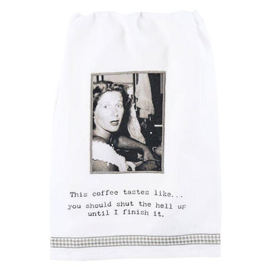 Funny Cotton Kitchen Towel – “This Coffee Tastes Like…”