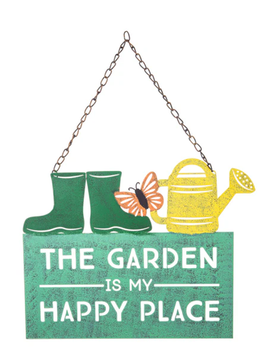 Garden Is My Happy Place Metal Sign – Hanging Garden Decor