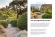 Garden scene with well-maintained plants and a path, featuring text about 'The Arranged Wild Garden' in Warrington Peninsula, Australia.