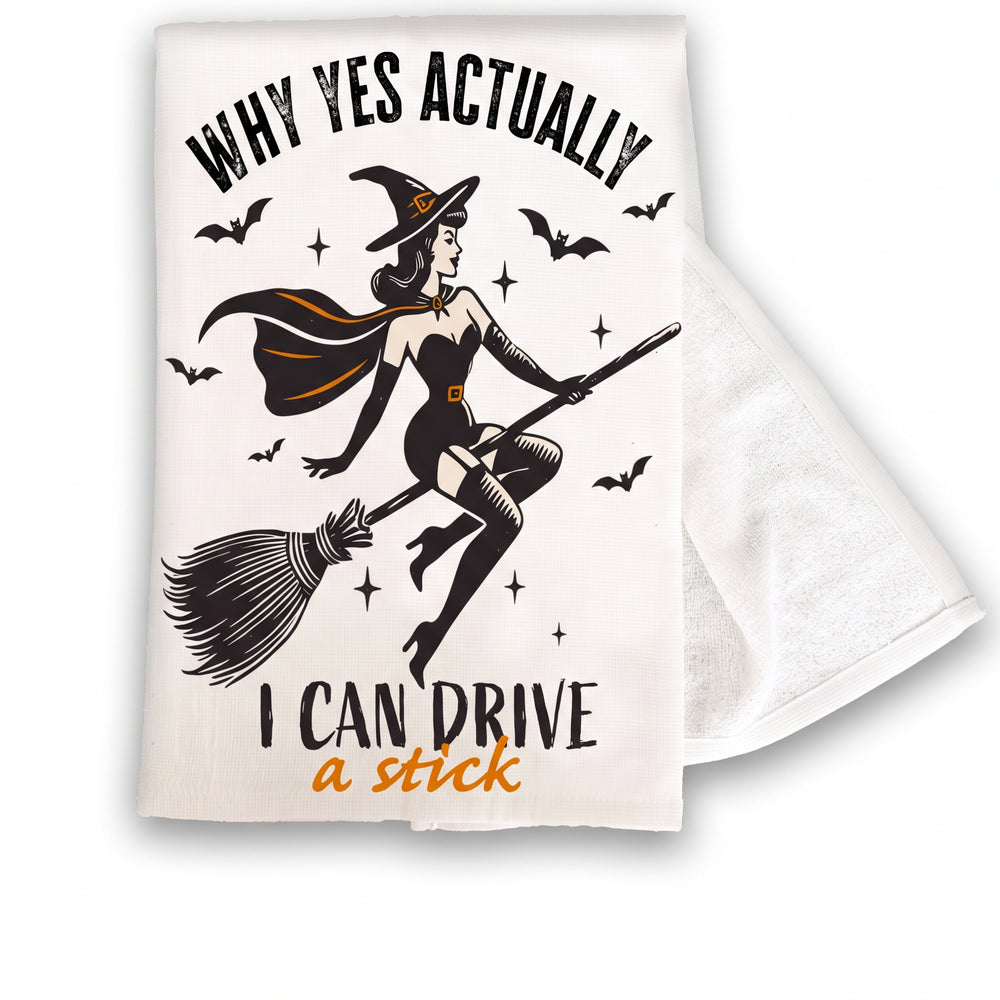 Halloween Retro I can Drive a Stick Kitchen Terry Towel