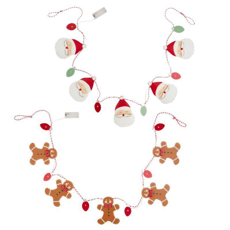 Gingerbread or Santa LED Light-Up Garland – 60" Festive Decor