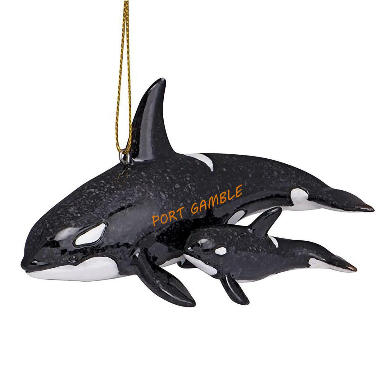Glossy Resin Ornament - Orca with Baby