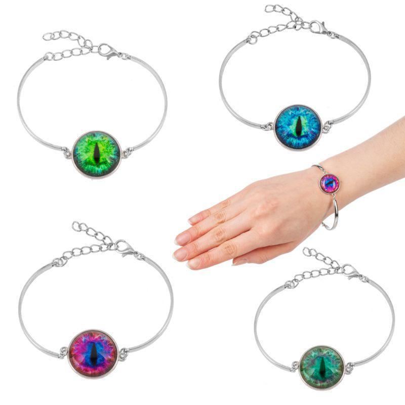 Bracelets with colorful eye designs on a white background