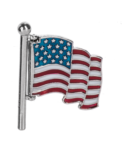 American flag lapel pin on a white background