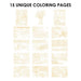 Grid of 15 unique coloring pages with abstract designs on a white background.