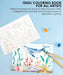 Coloring book with underwater-themed pages on a blue background, featuring a paintbrush and coloring tools.