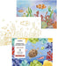Grabie watercolor coloring book with ocean-themed illustrations including fish, turtles, and coral.