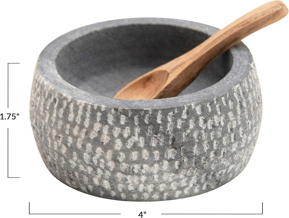 Granite Bowl & Carved Wood Spoon Set – Rustic Kitchen Duo