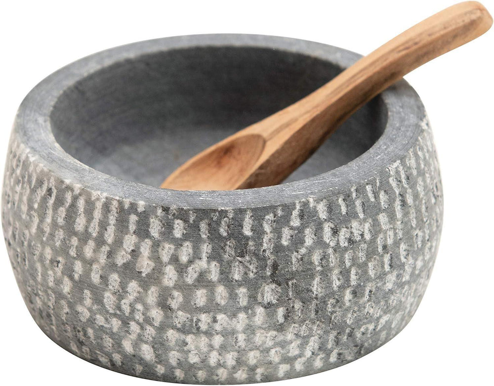 Granite Bowl & Carved Wood Spoon Set – Rustic Kitchen Duo