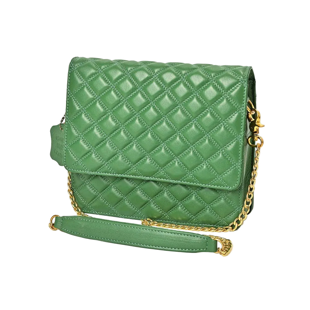 Green Never Mind Diamond Quilted Leather Flap Shoulder Bag
