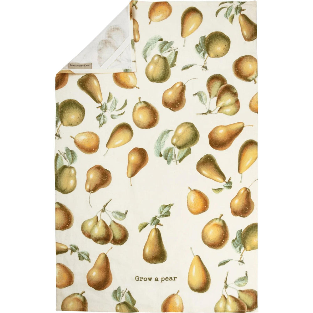 Patterned paper with pears and leaves on a white background