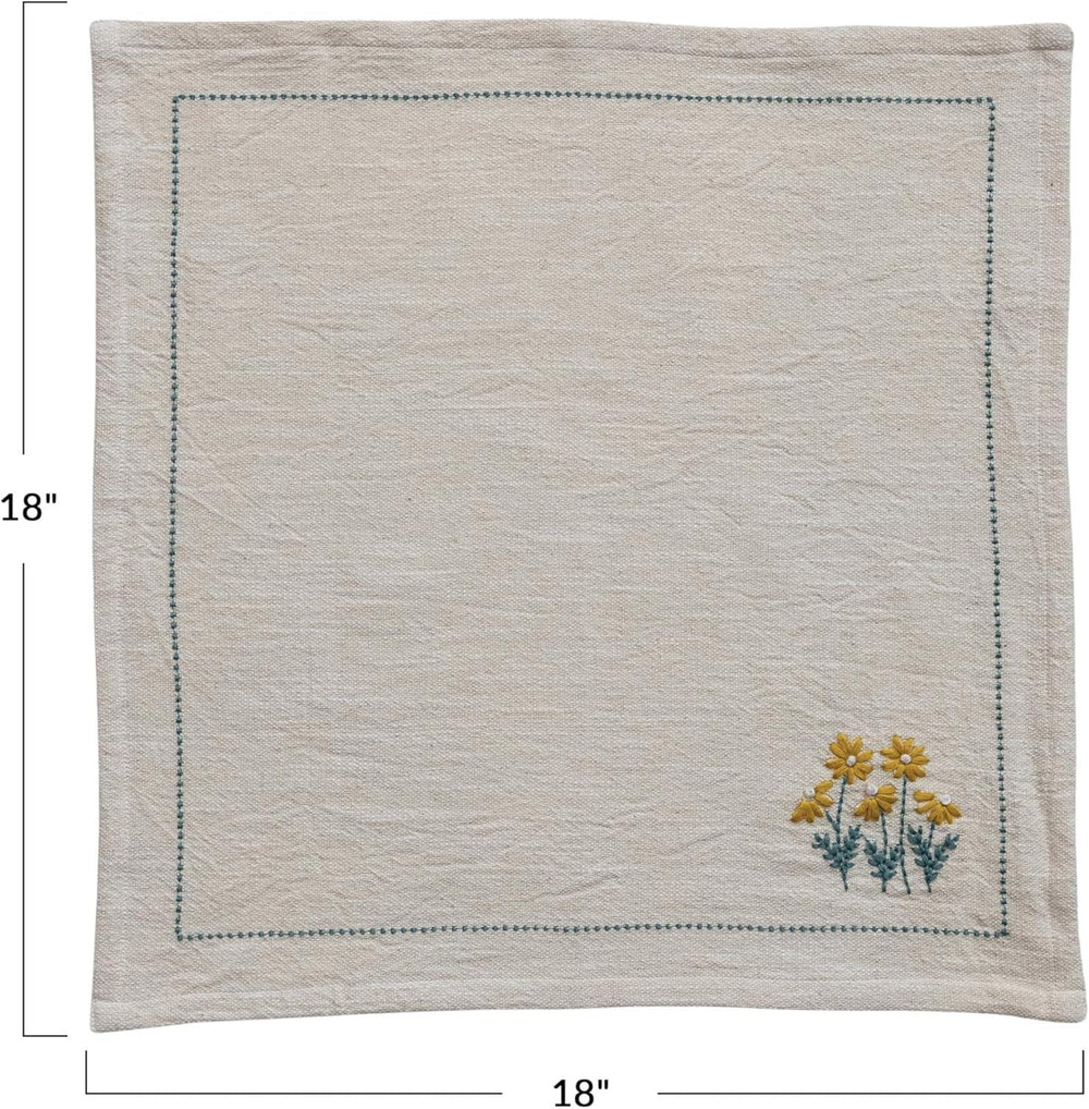 Hand-Embroidered Floral Cotton Napkins – Set of 4