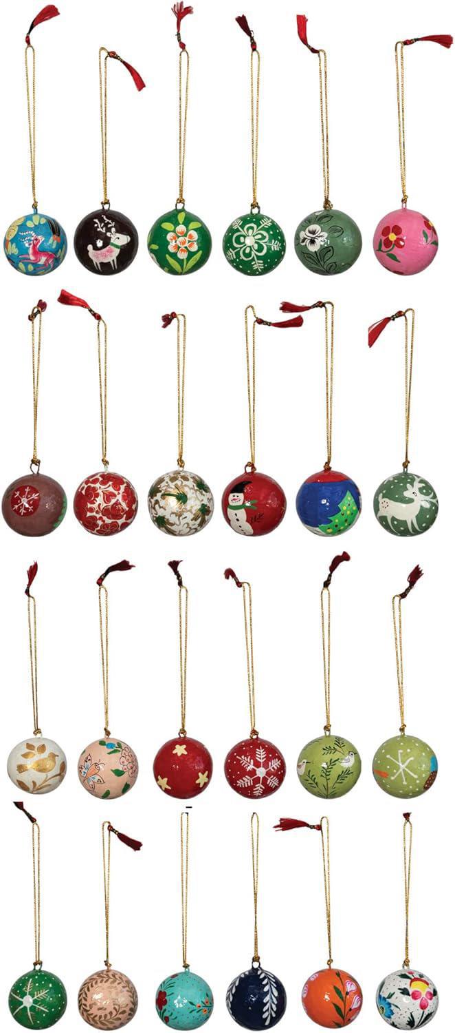 Hand-Painted 1" Paper Mache Ball Ornaments - Unique Holiday Charm