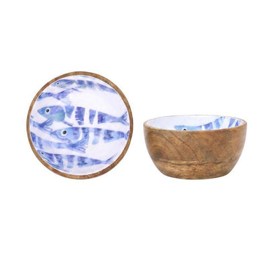 Hand-Painted Enamel Fish Bowl – Batela Coastal Wood Bowl
