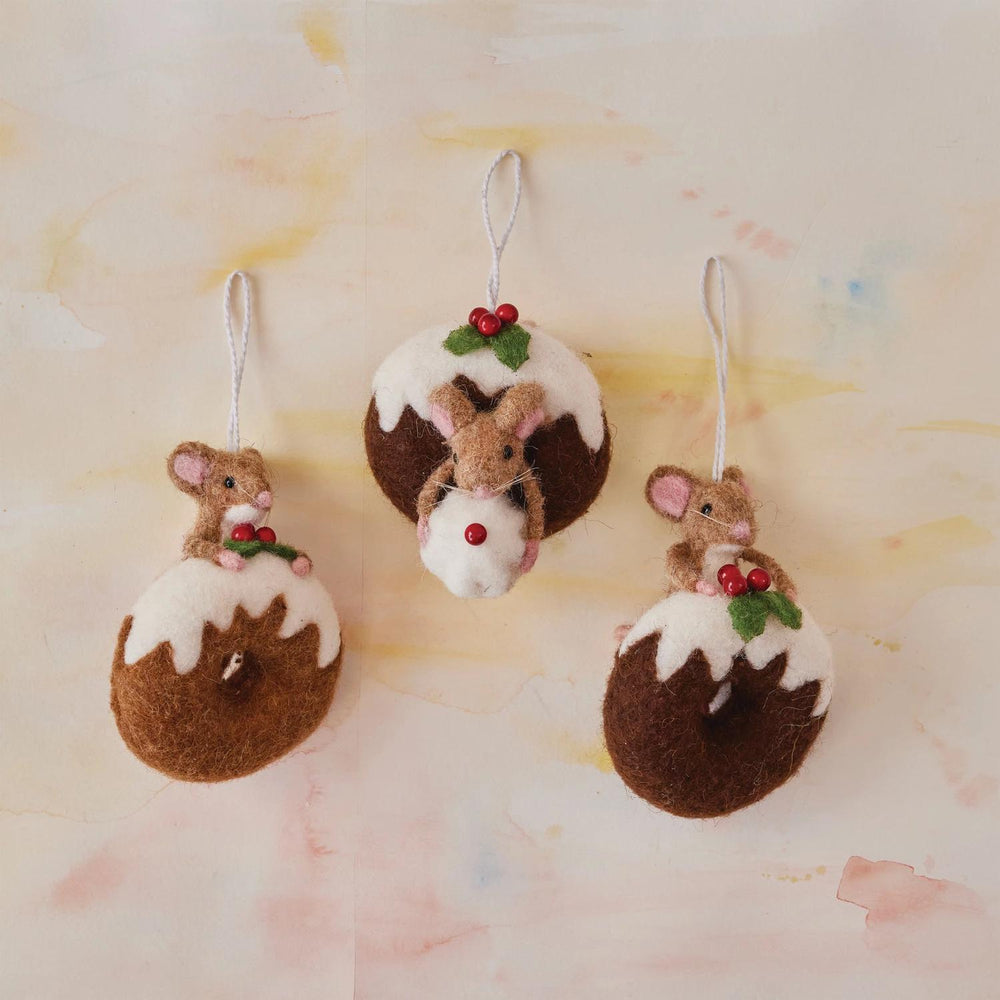 Handmade Wool Felt Mouse on Doughnut Ornament – 3 Styles