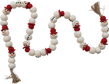 Handmade Wool Felt Snowman Garland with Jute Tassels – 72"