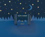 Camping kit packaging with 'Happy Camper' text against a night sky with stars and moon background.