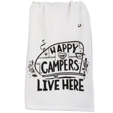 Happy Campers Kitchen Towel – Cotton, 28"x28" Camper & Cactus Print