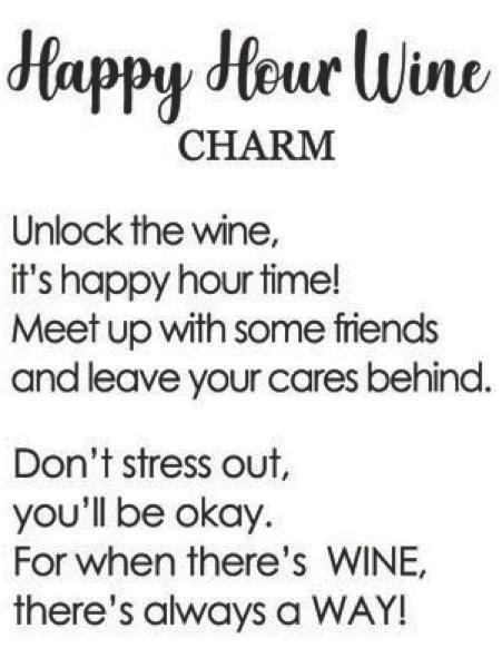 Promotional text for 'Happy Hour Wine Charm' on a white background