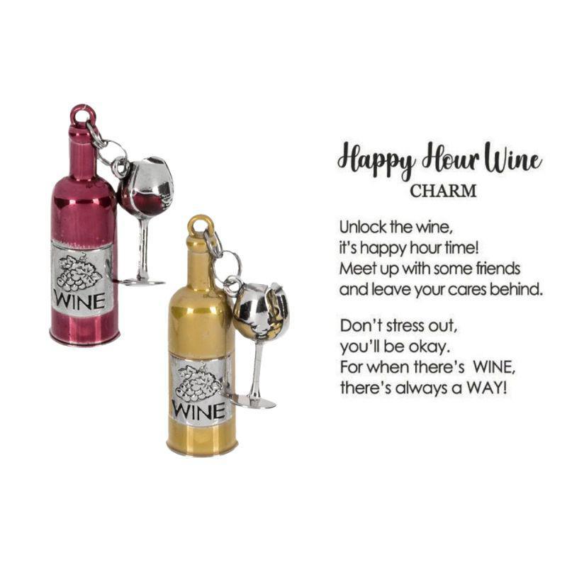 Happy Hour Wine Charm – Fun Silver Bottle Accessory, 2 Styles