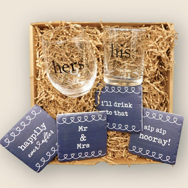 His & Hers Treasure Gift Box – Glass Set & Wedding Coasters