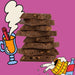 Stack of chocolate cookies with a cartoon cup and character on a pink background