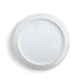 White plate with a thin gold rim on a white background