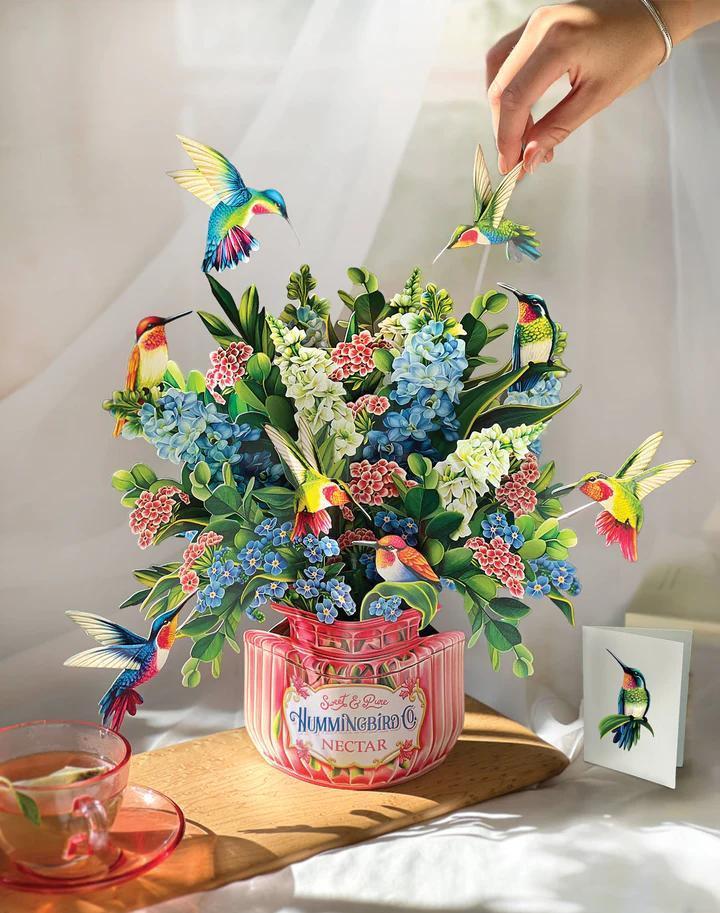 Hummingbird Oasis Pop-Up Card – 3D Floral Greeting Card
