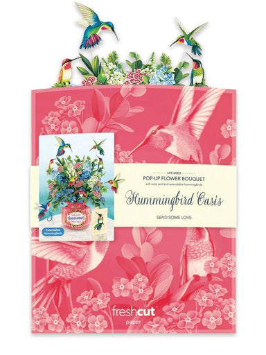 Hummingbird Oasis Pop-Up Card – 3D Floral Greeting Card