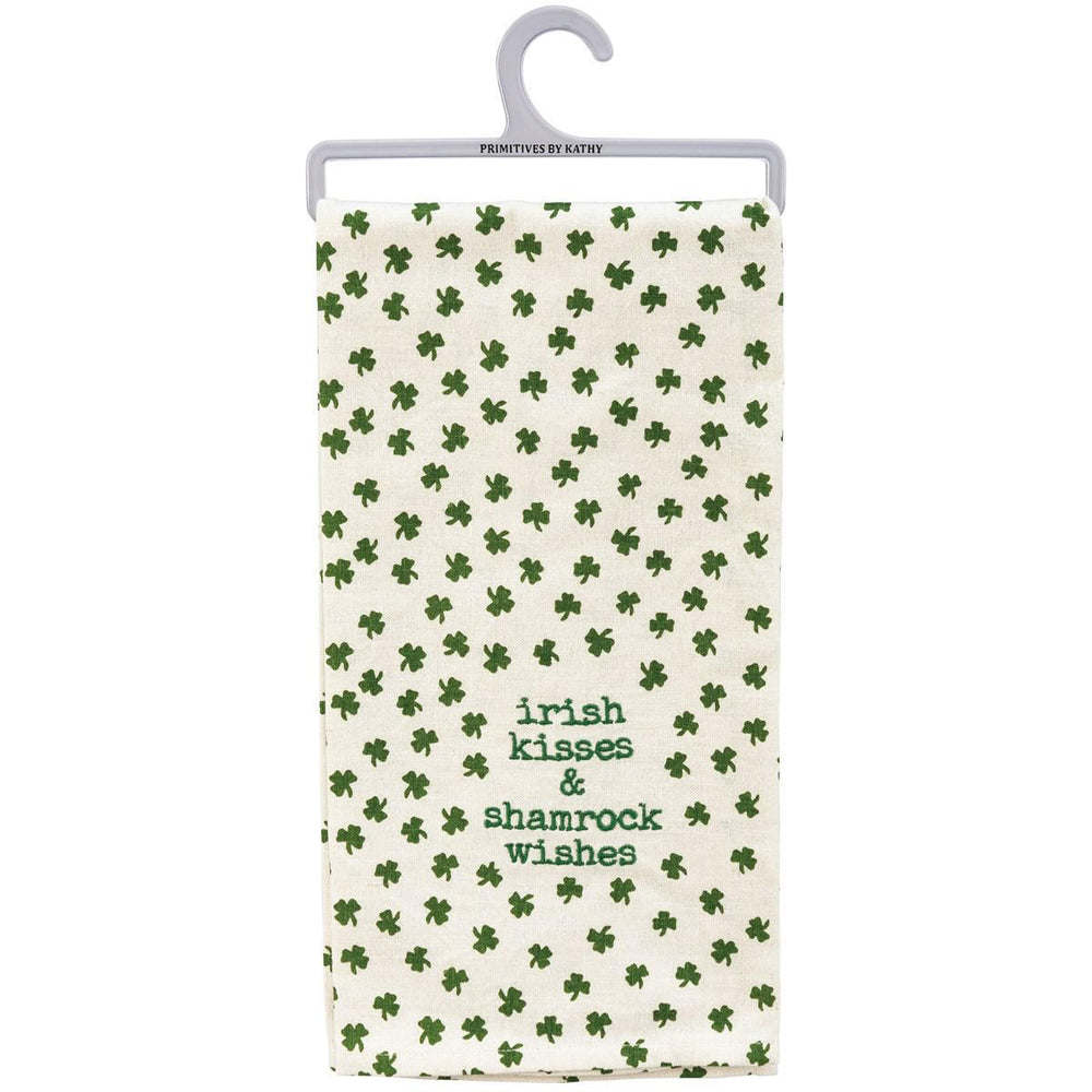 Irish Kisses & Shamrock Wishes Kitchen Towel – Cotton Linen Blend