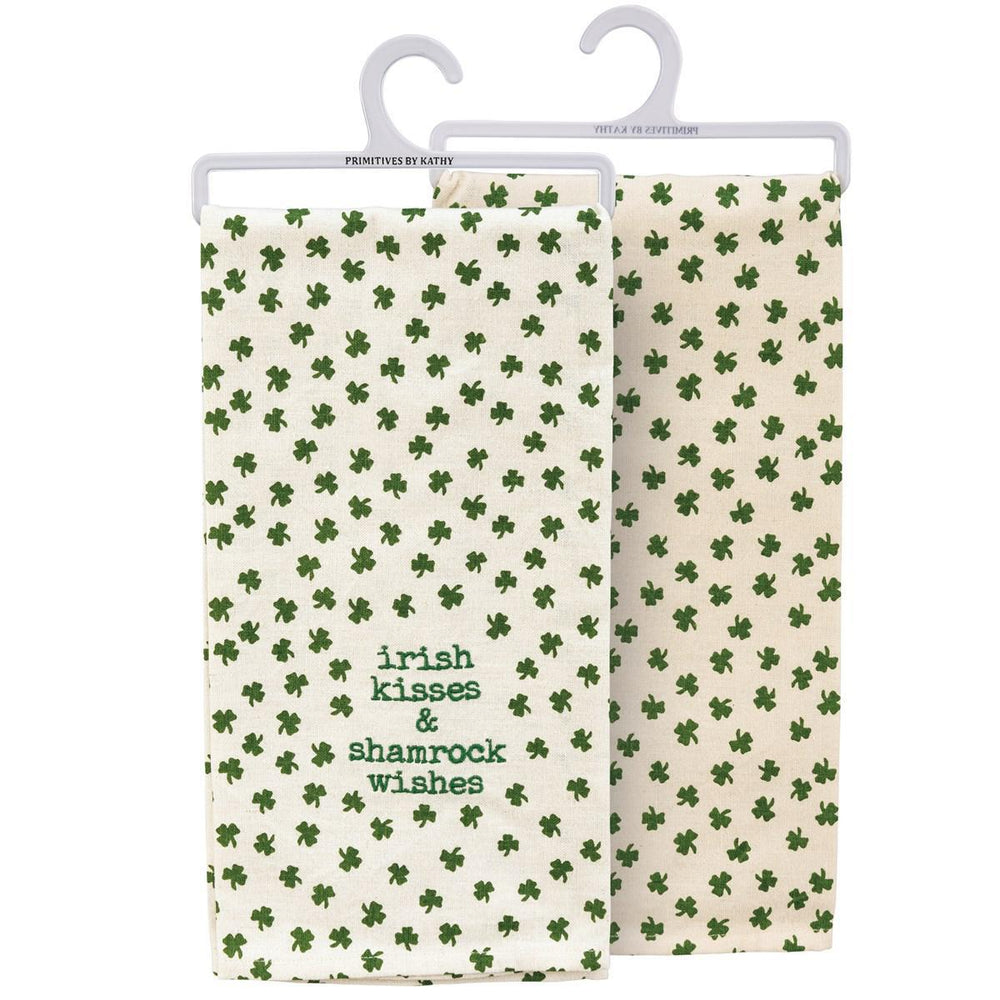 Irish Kisses & Shamrock Wishes Kitchen Towel – Festive Cotton Linen Blend