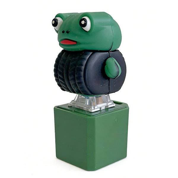 Toy robot frog on a white background