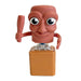 Toy figure with a blocky design, large eyes, and a bat on a white background