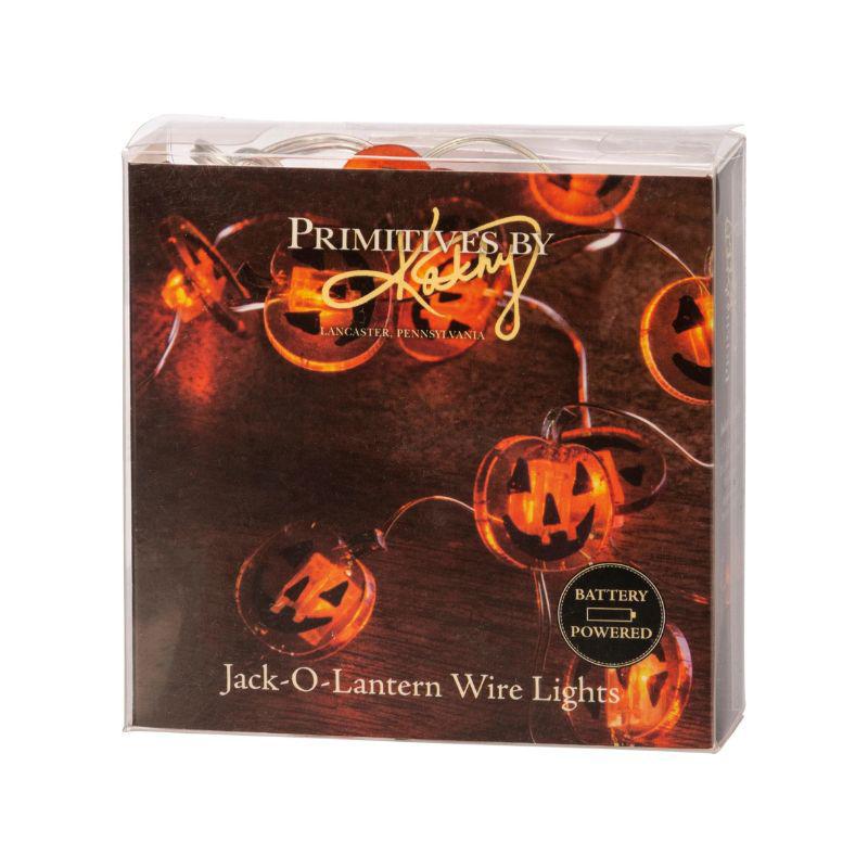 Box of Jack-O-Lantern wire lights with 'Primitives by Kathy' branding on a white background.